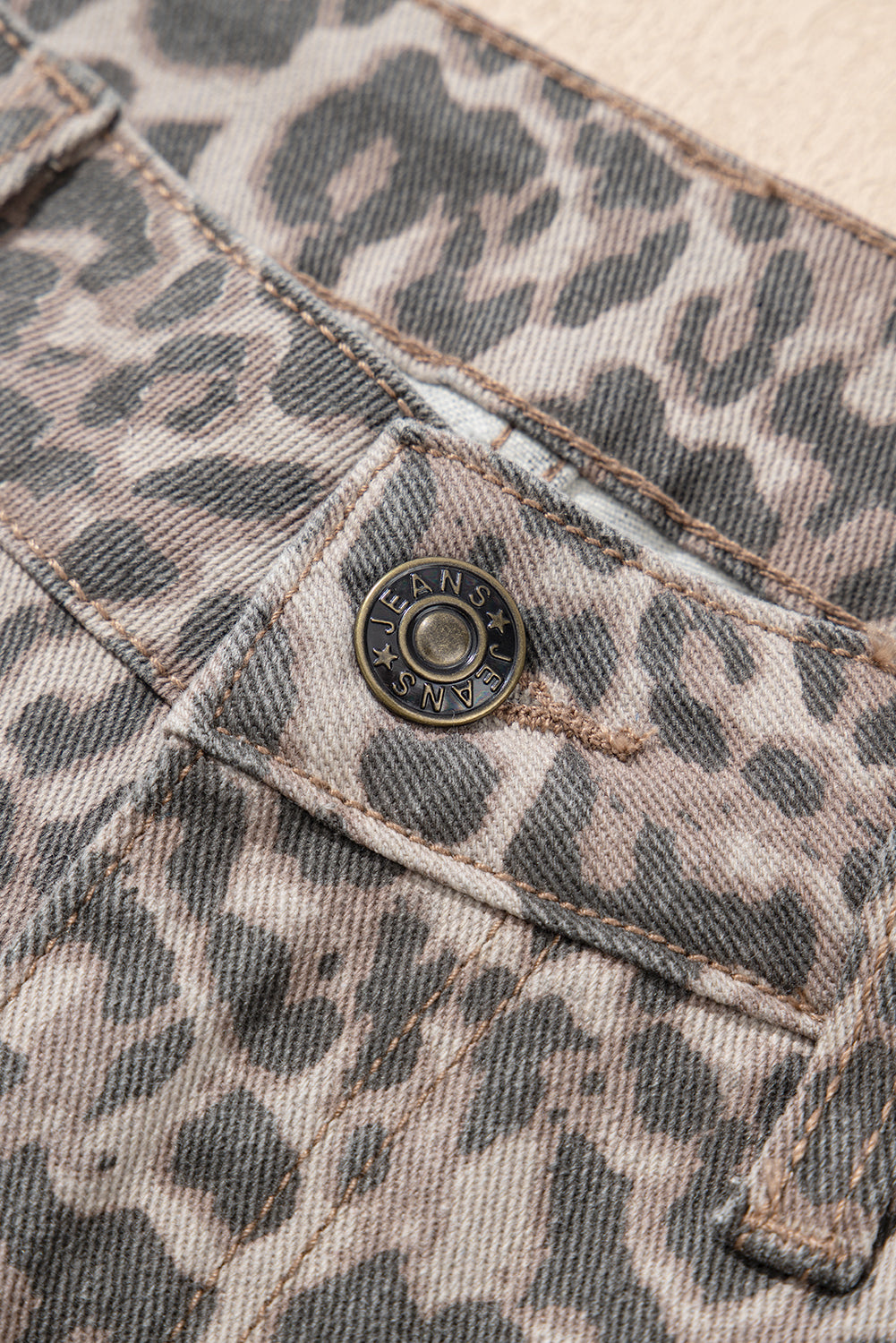 Brown Leopard High Waist Frayed Jeans