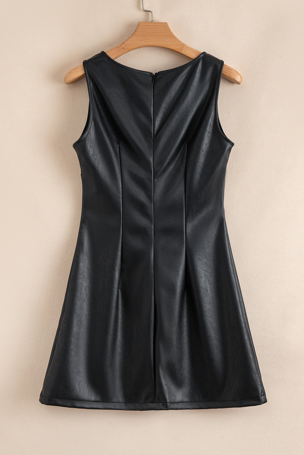 Black Leather Sleeveless Mini Dress
