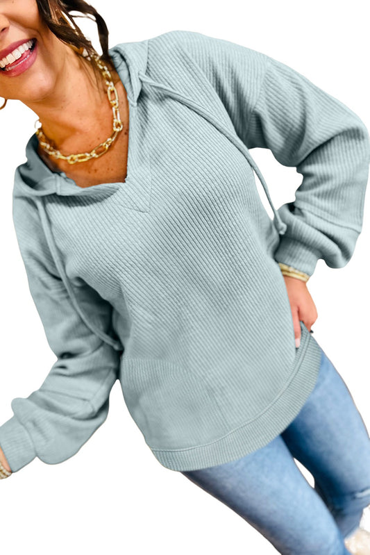 Aqua Ribbed Drop Shoulder Knit Hoodie