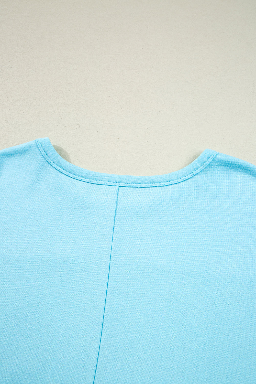 Blue Solid Color Pullover Top Plus Size Raw Hem Shorts Set