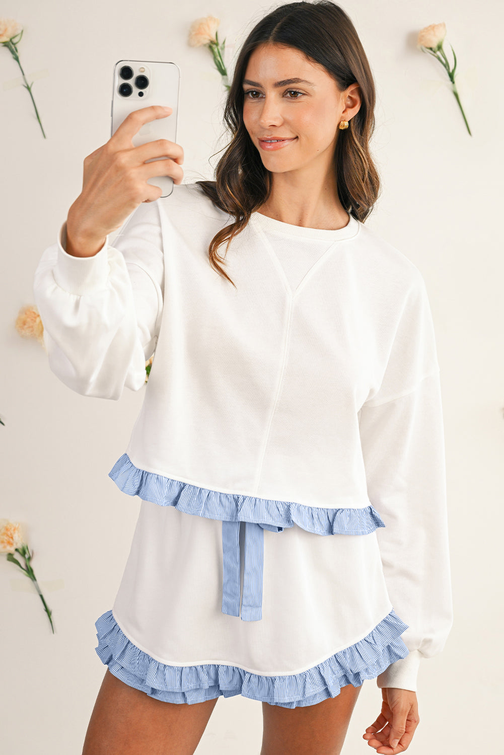 Striped Long Sleeve Pullover and Shorts Set