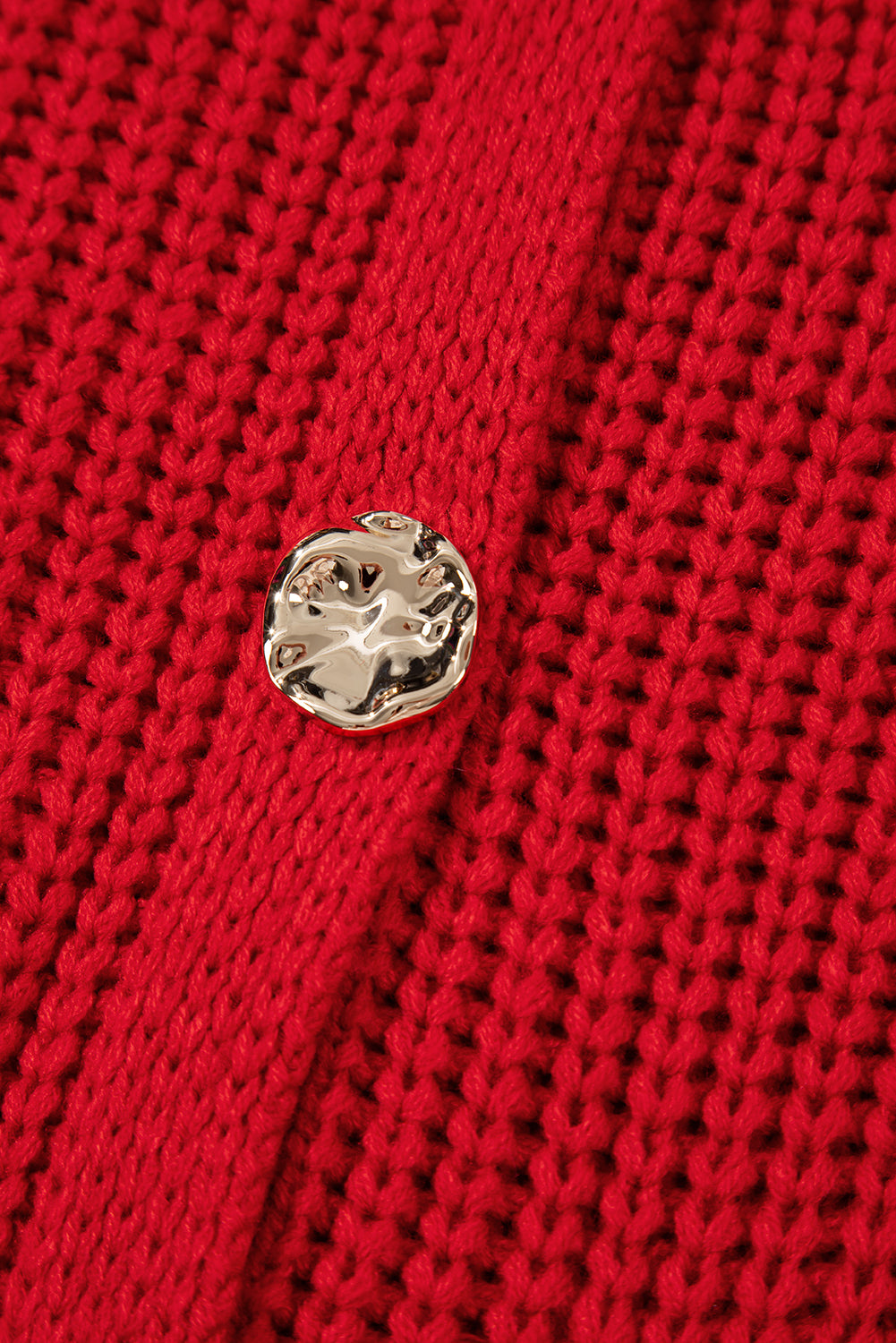Red Solid Textured Knit Side Pockets Buttoned Sweater Vest