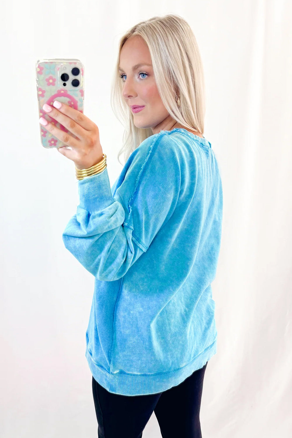 Blue Washed Pocket Pullover Sweatshirt