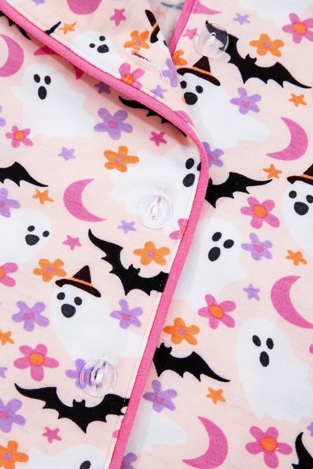 Pink Ghost Print Long Pajama Set