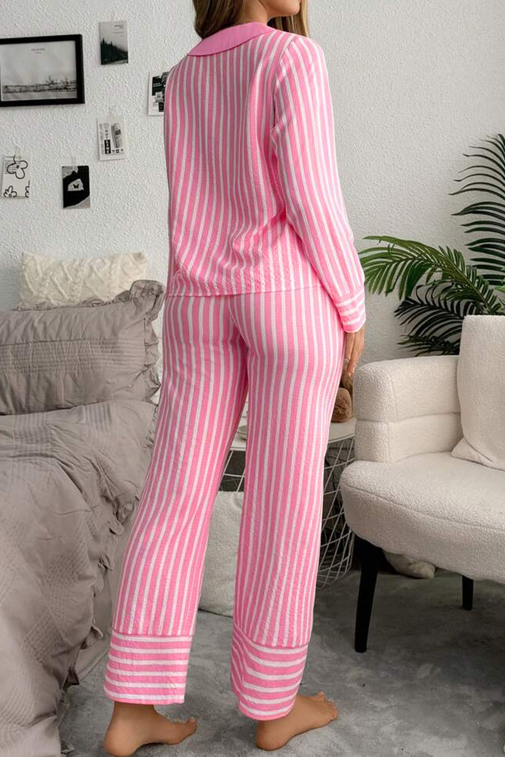 Pink Striped Pullover Pants Pajama Set