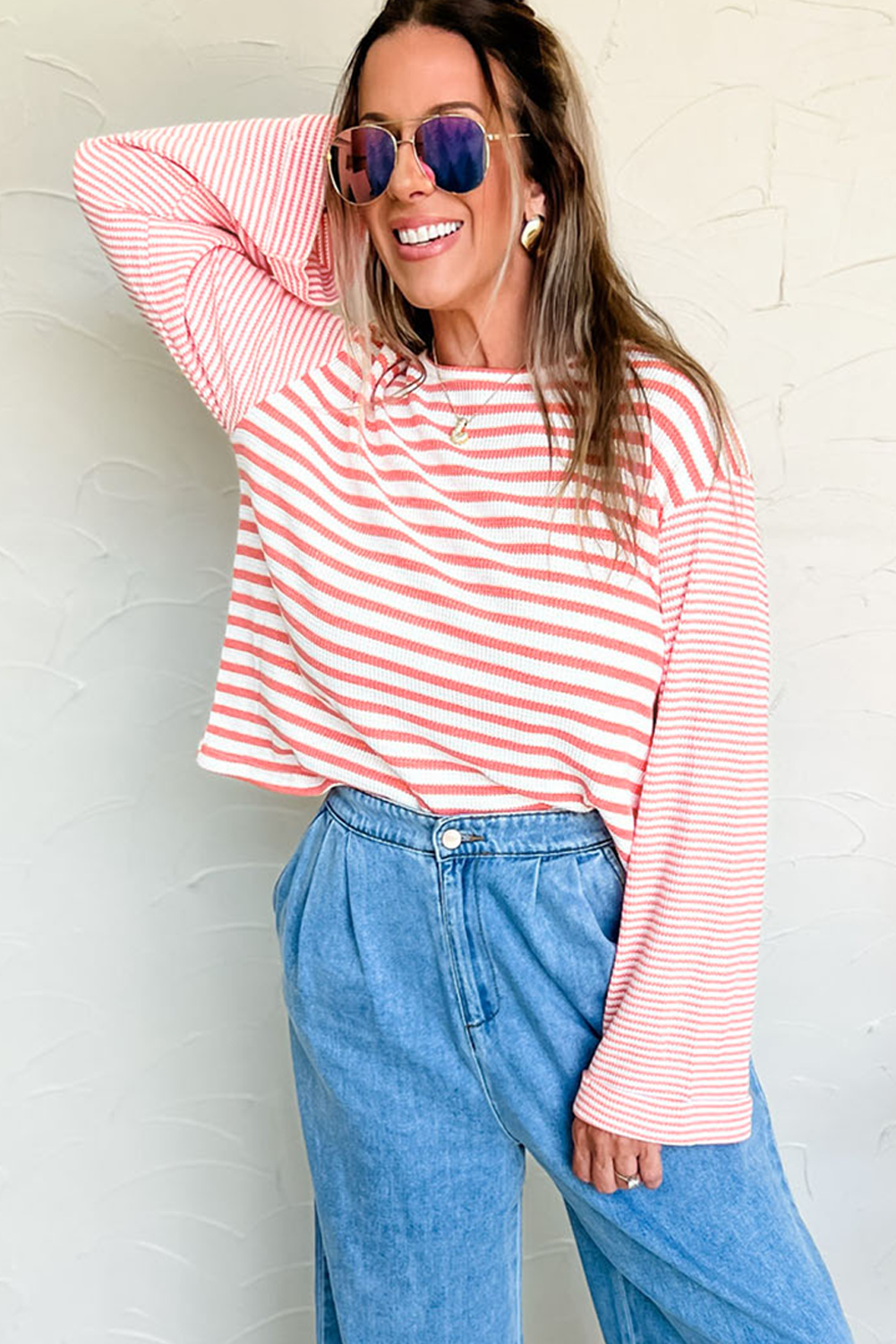 Pink Striped Drop Sleeve Top