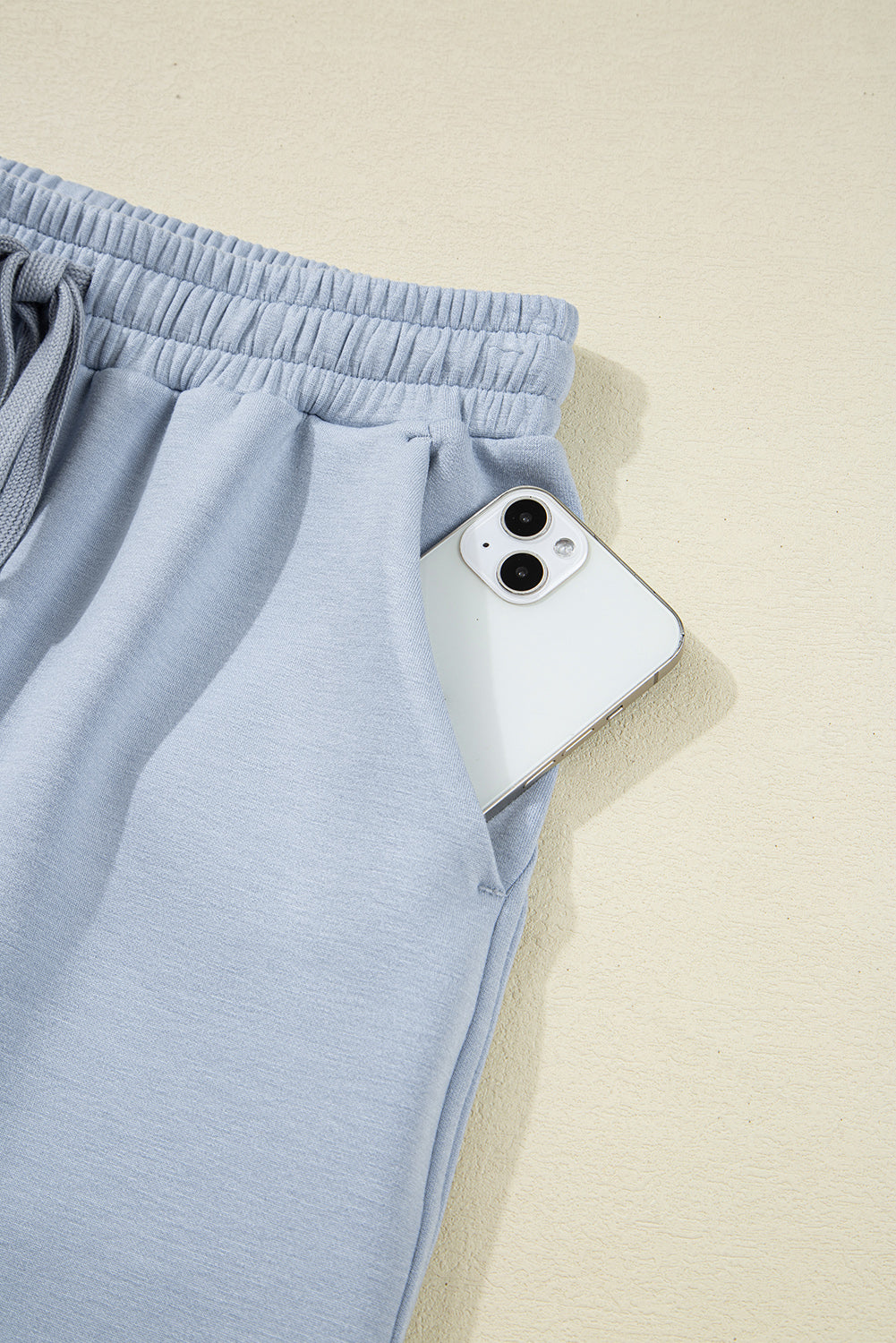 Blue Half Zip Thumbhole Sleeve Hoodie Active Pants 2pcs Outfit