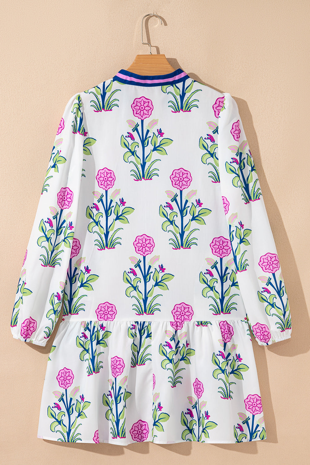 White Floral Print V Neck Mini Dress