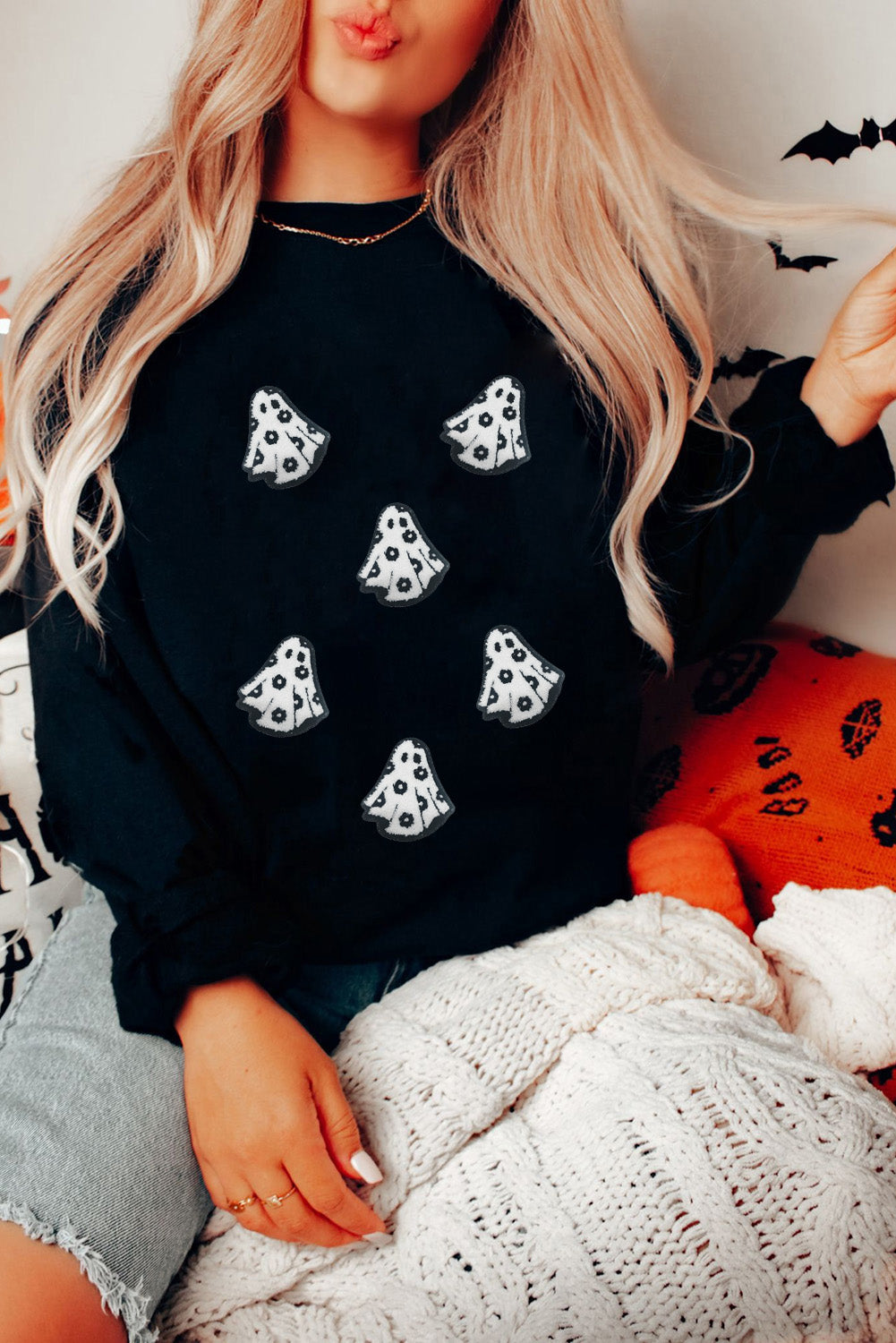 Black Halloween Ghost  Pullover Sweatshirt
