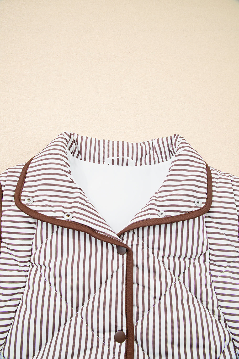 Brown Striped Snap Button Winter Vest