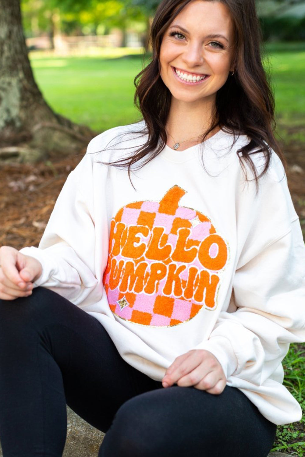 Hello Pumpkin Patched Pullover Sweatshirt