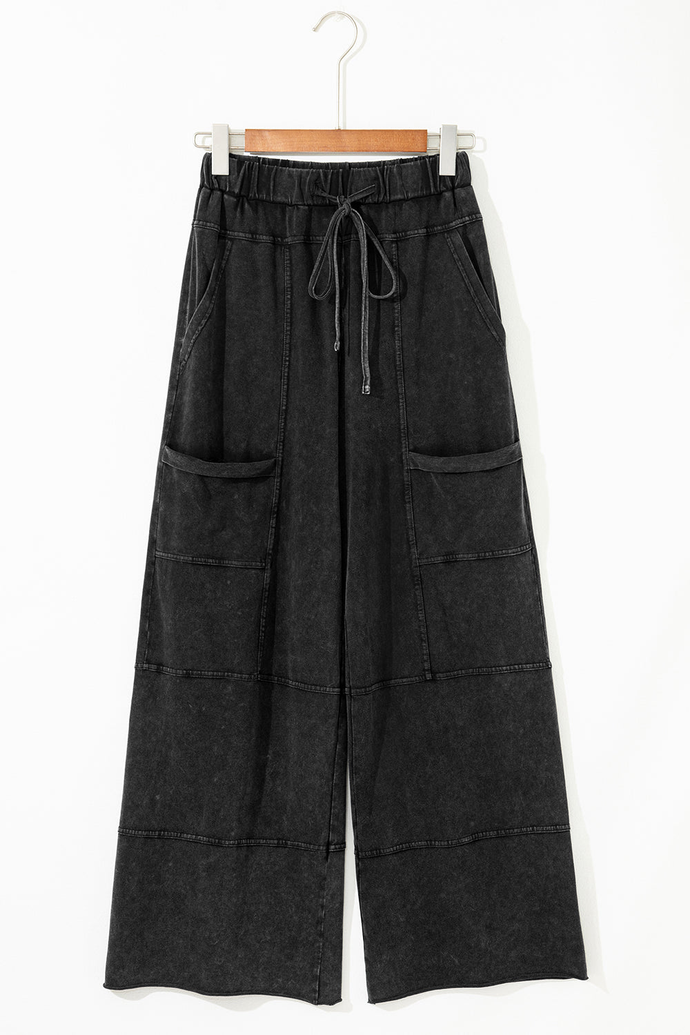 Black Exposed Seam Wide Leg  Pants