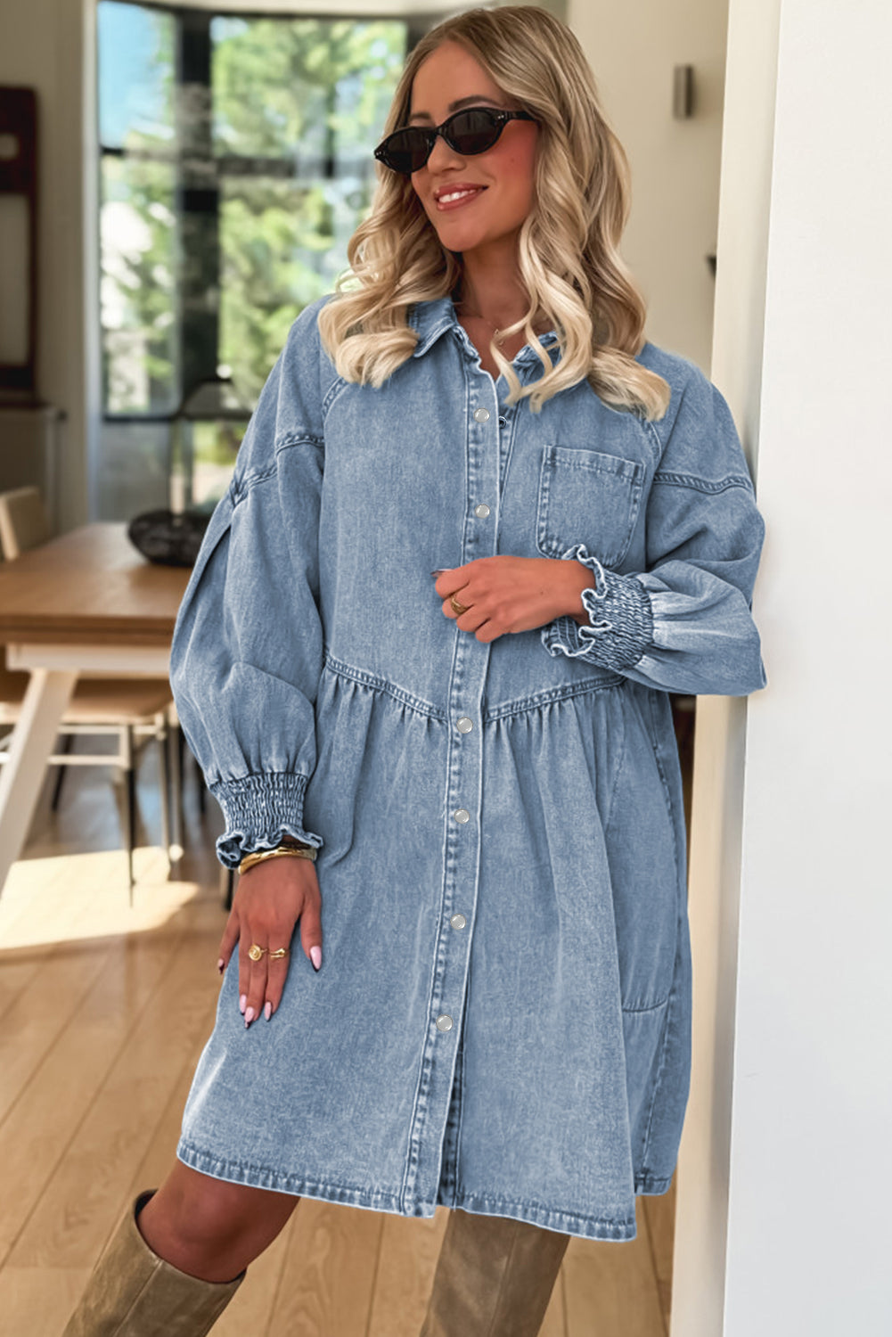 Blue Shirt Mini Dress