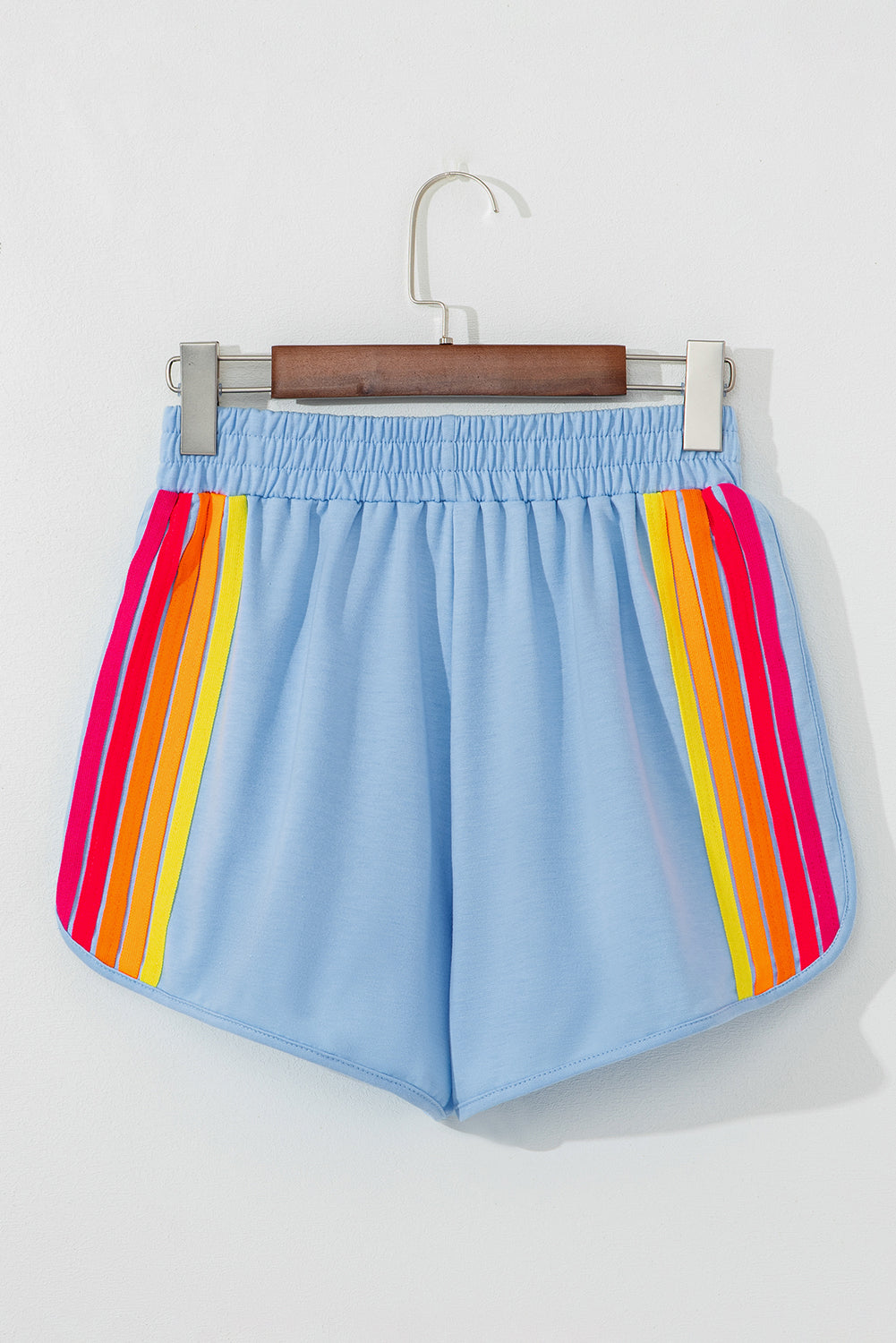 Blue Striped High Waist Active Shorts