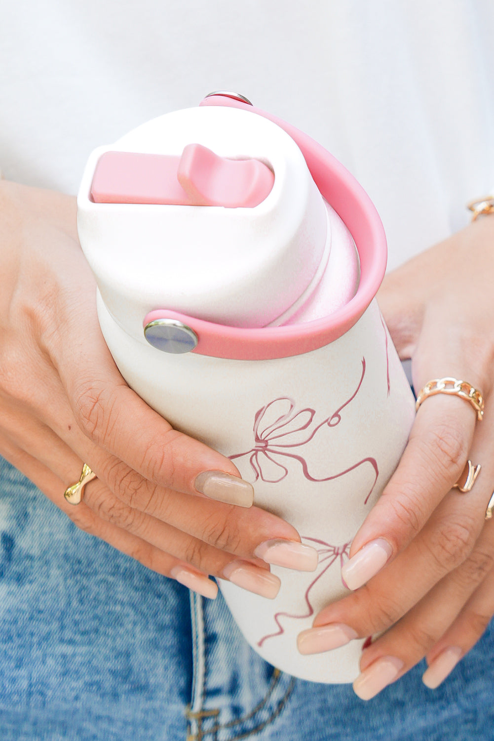 White Bowknot Insulated Water Bottle