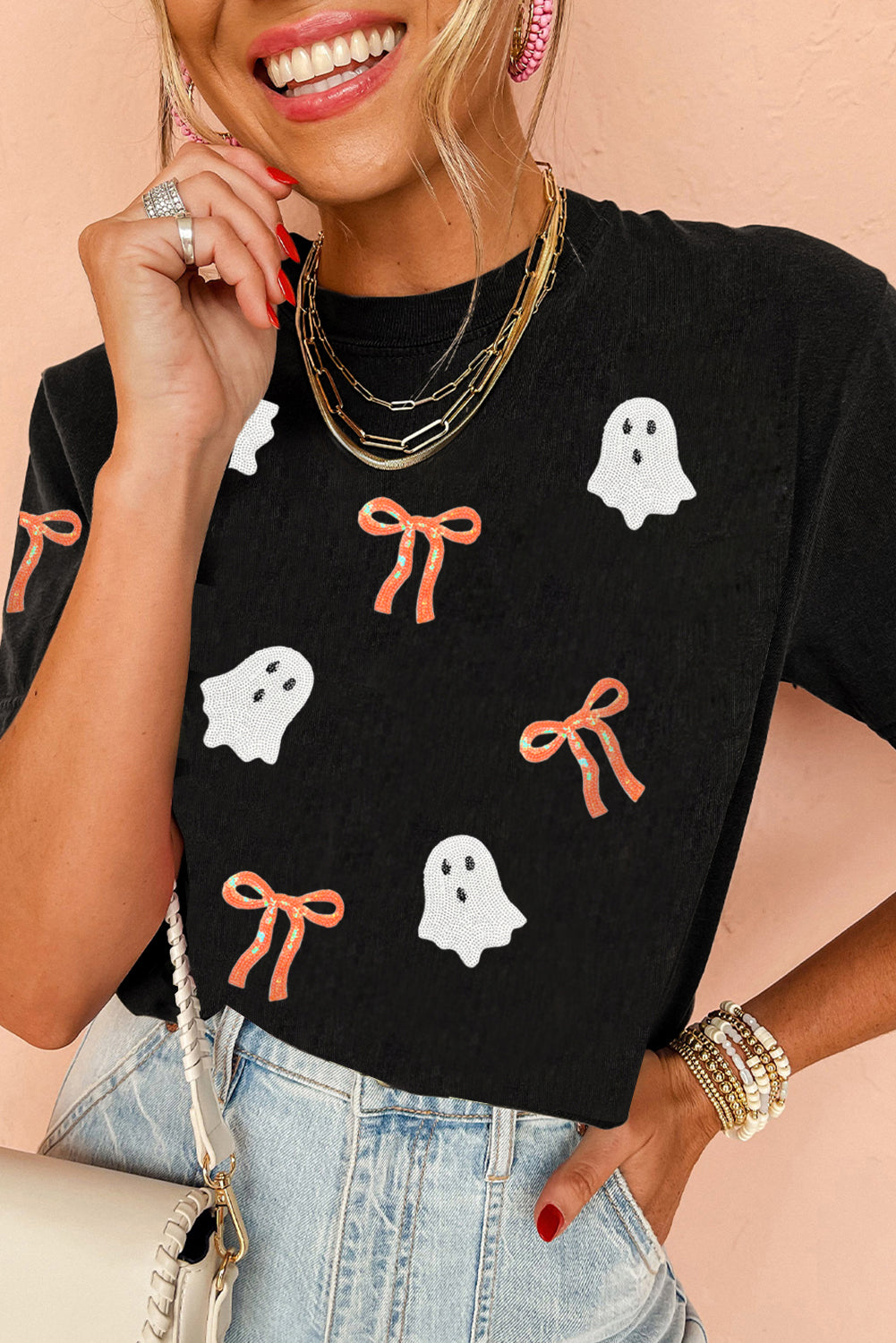 Black Ghost Patched Halloween Tee