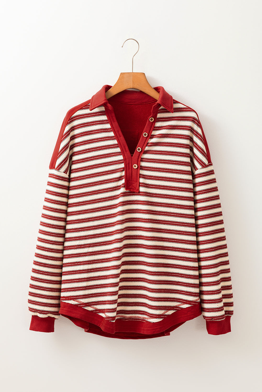 Red Stripe Collared V Neck Drop Shoulder
