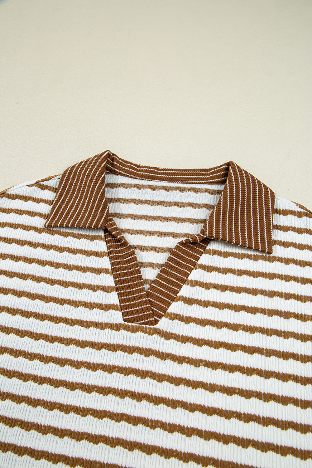Khaki Stripe Pullover Top and Drawstring Pants Set
