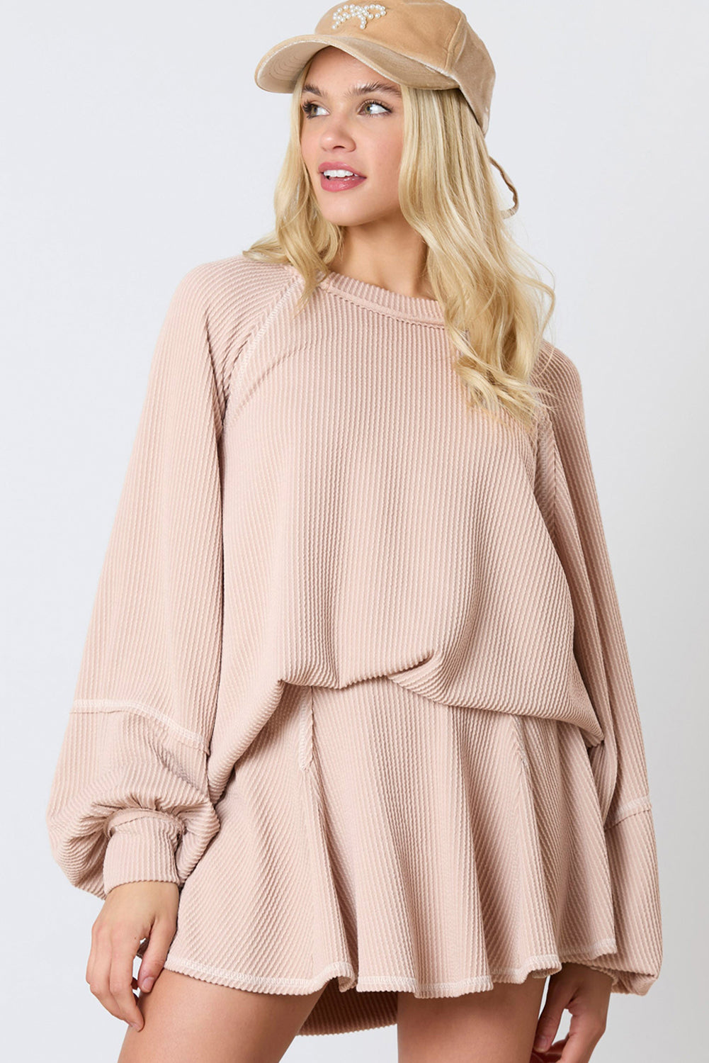 Sky Blue Sleeve Pullover Ruffle Mini Skirt Set