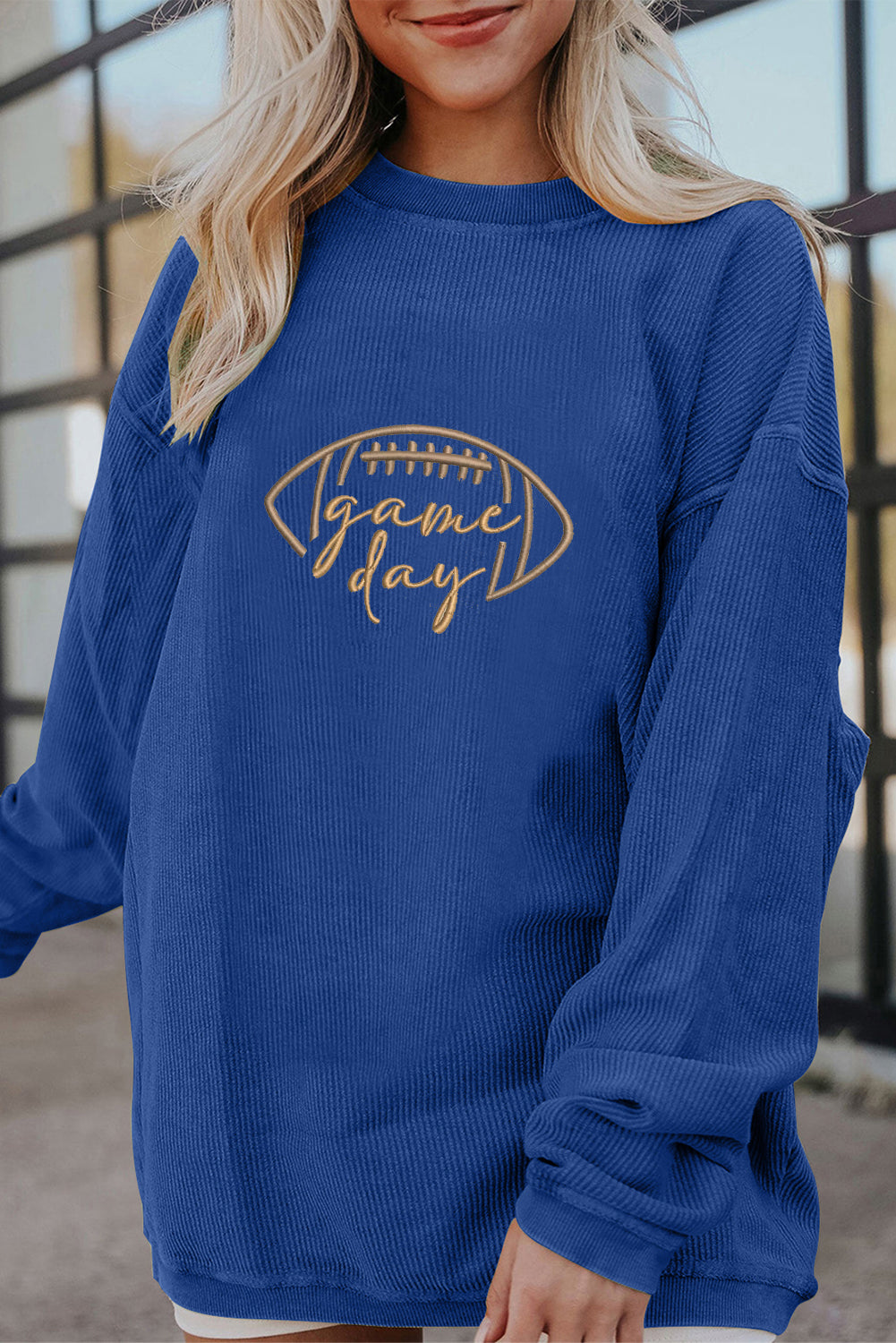 Black Football Drop Shoulder Game Day Sweatshirt