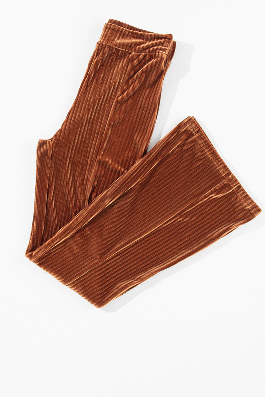 Chestnut Solid Color High Waist Flare Pants