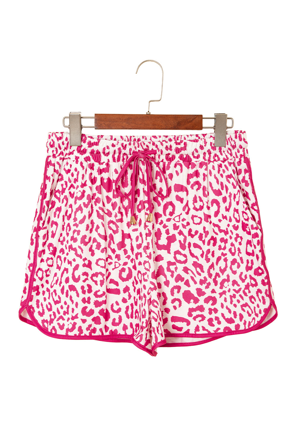 White Leopard Elastic Waist Lace up Casual Shorts