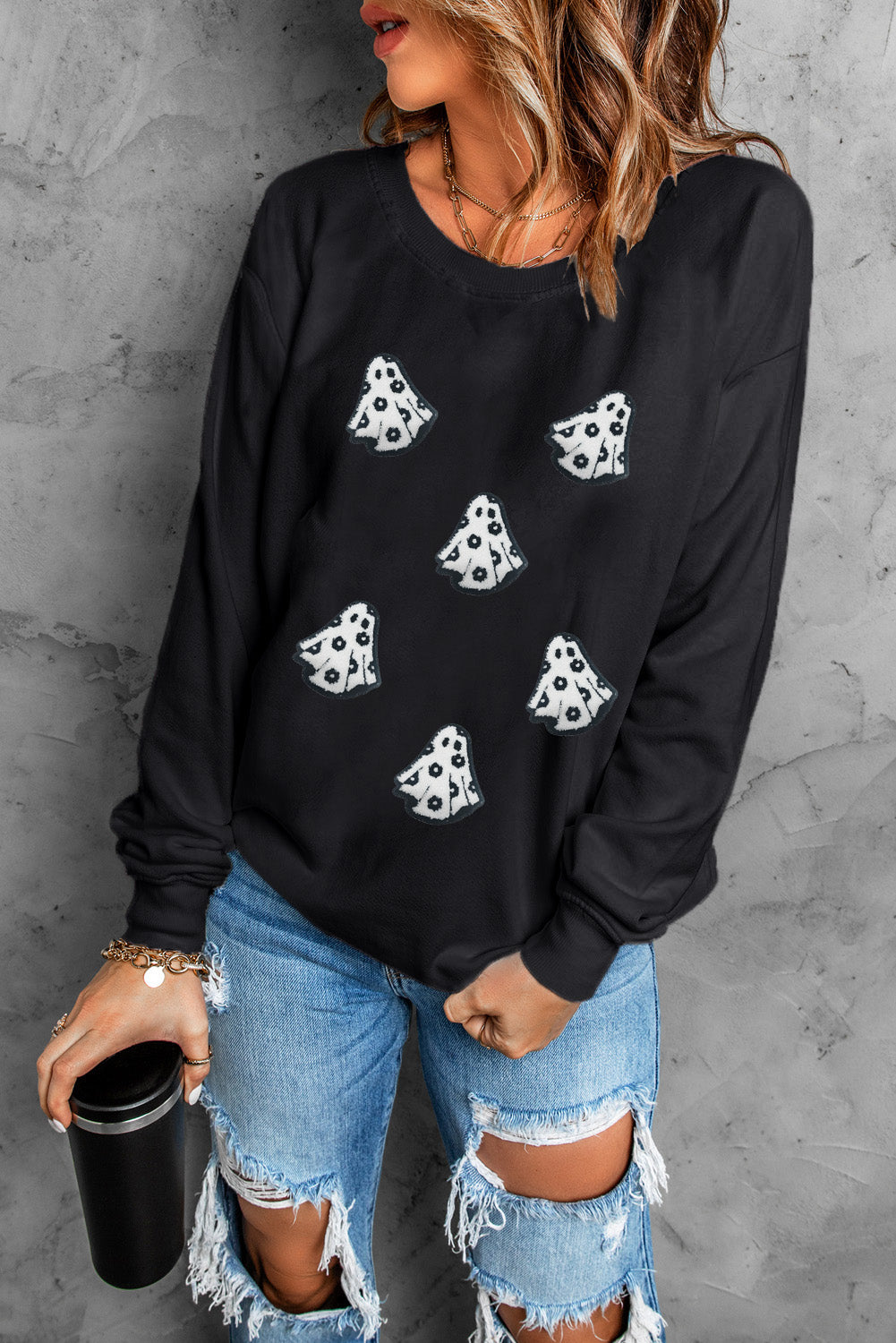 Black Halloween Ghost  Pullover Sweatshirt