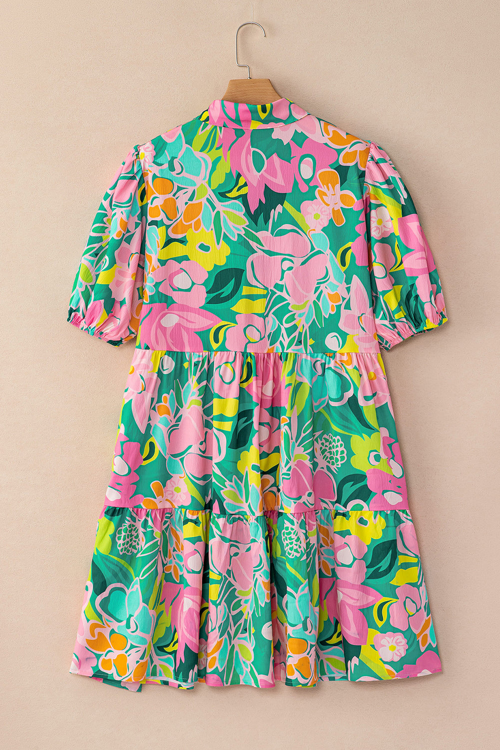Green Floral Puff Sleeve Dress