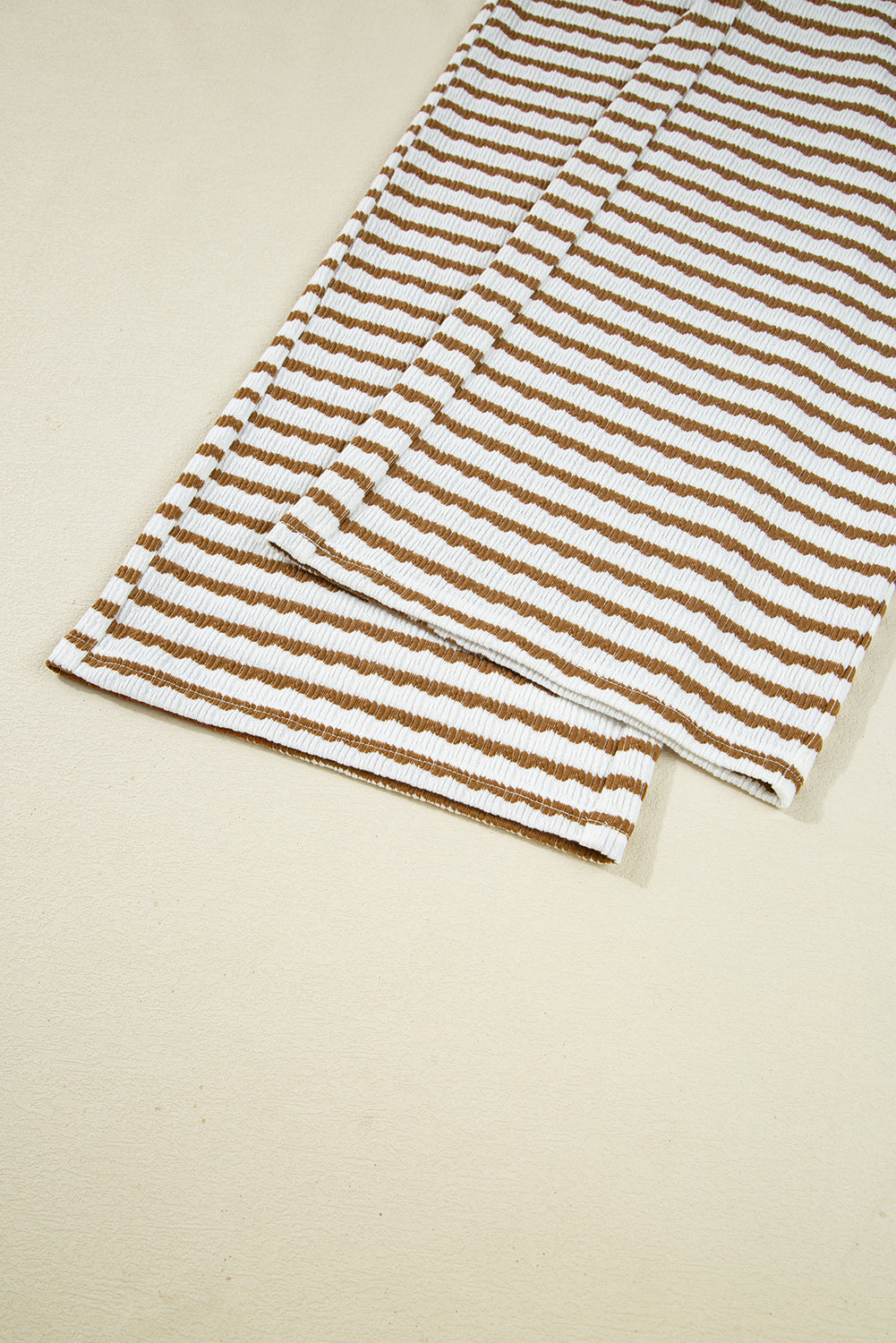 Khaki Stripe Pullover Top and Drawstring Pants Set