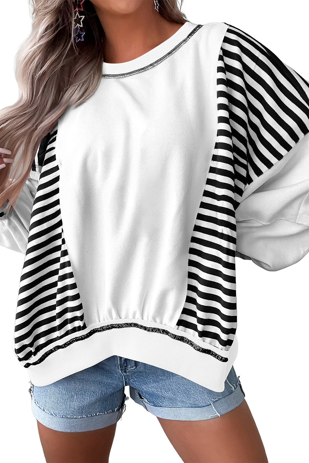 Red Striped Colorblock Oversized Sweatshirt