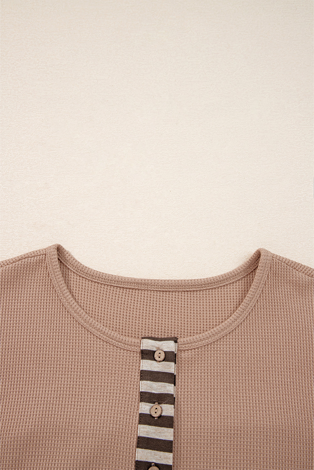 Beige Waffle Stripe Plaid Top