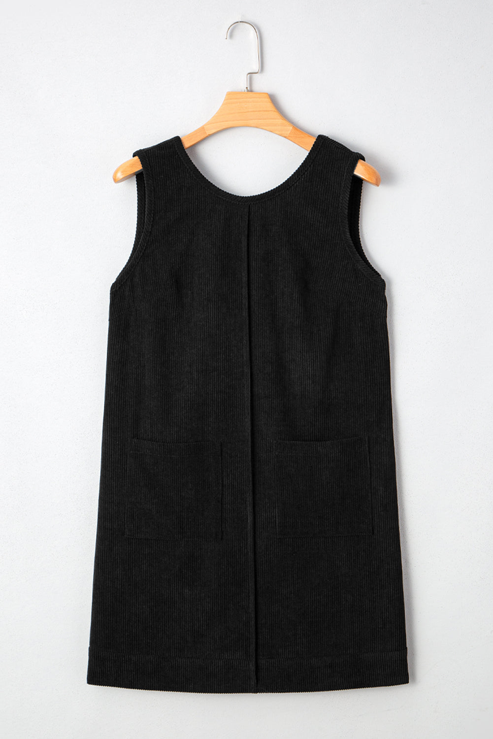 Black Corduroy Sleeveless Mini Dress