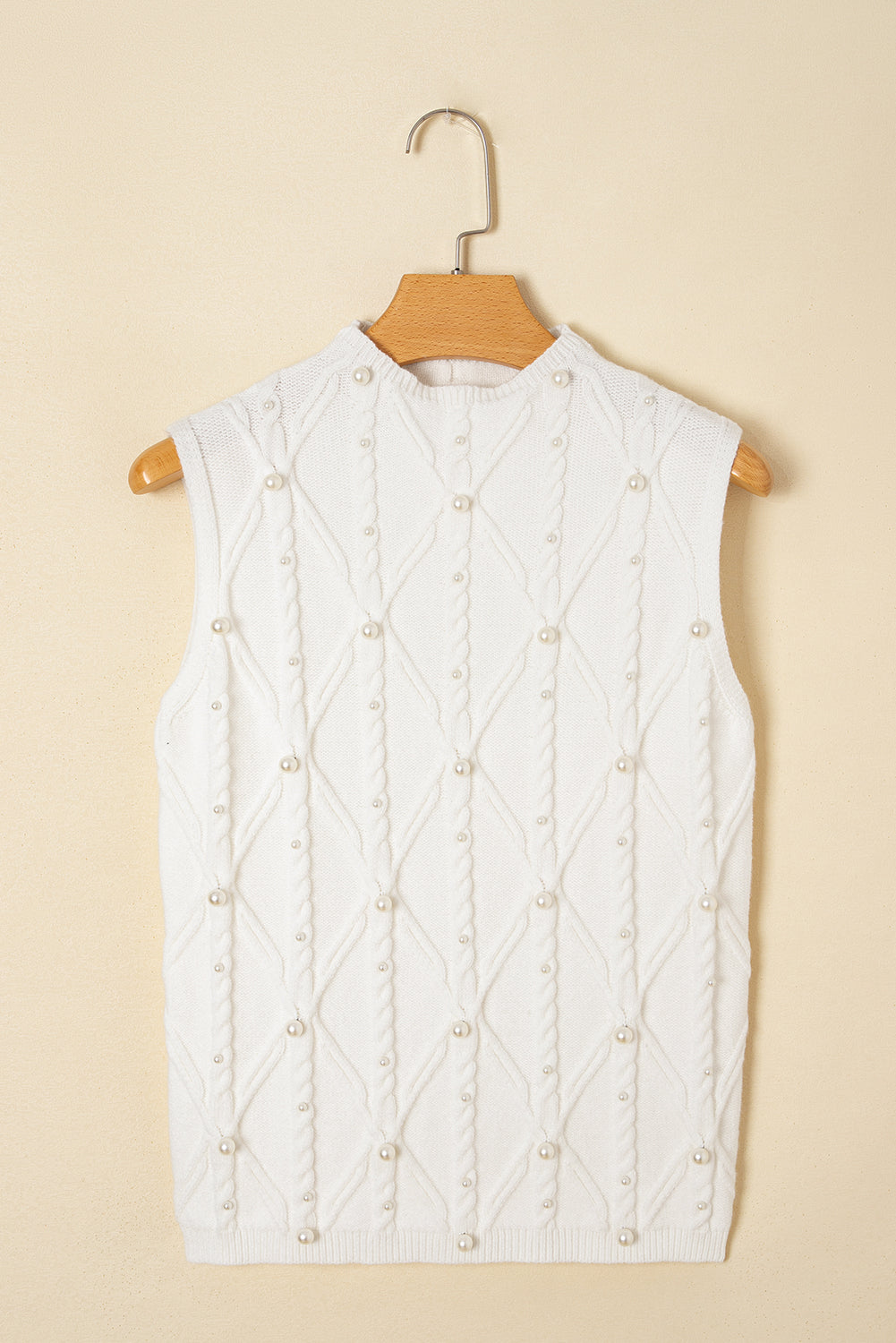 White Pearl High Neck Textured Knit Sweater