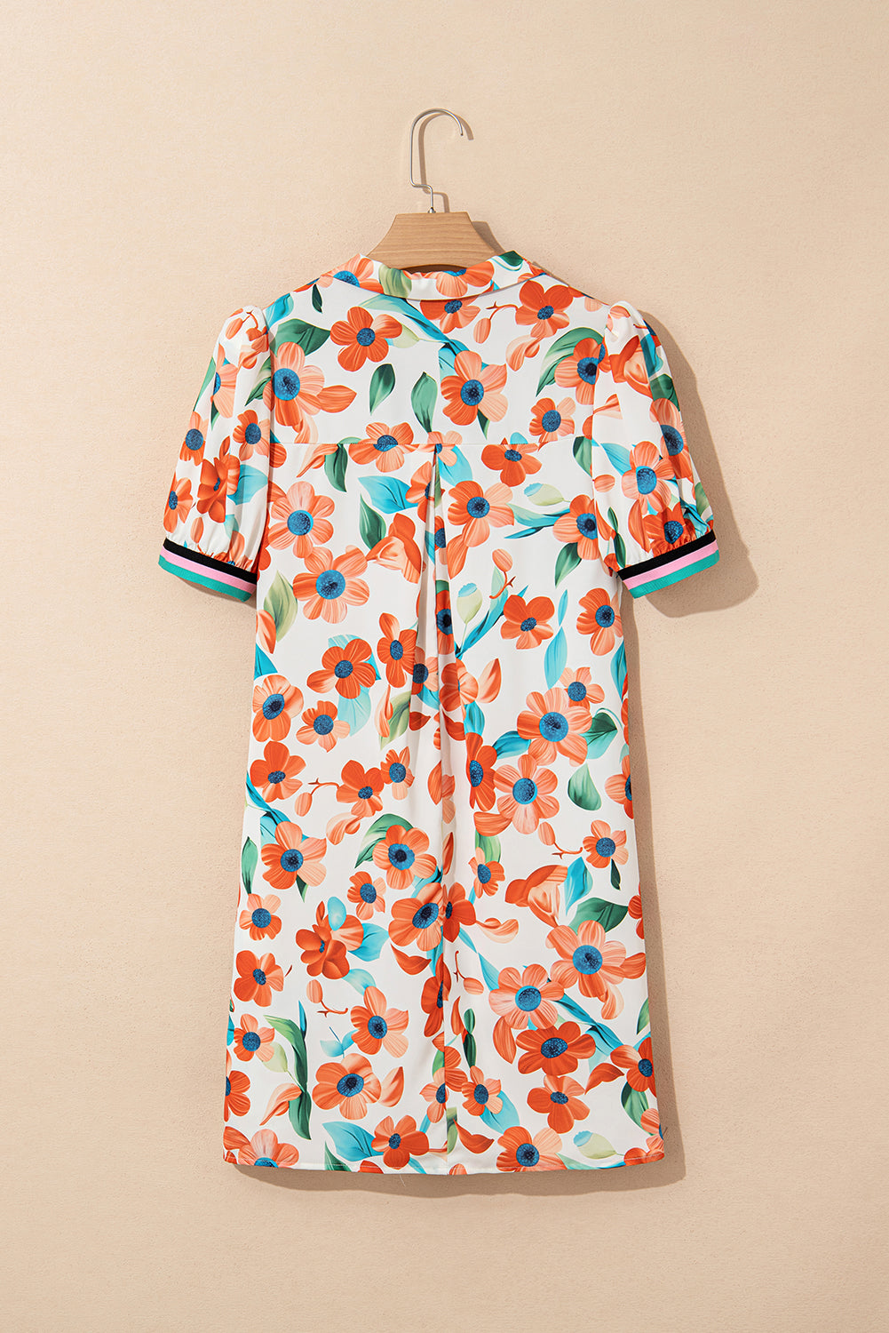 Split Neck Puff Sleeve Floral Mini Dress