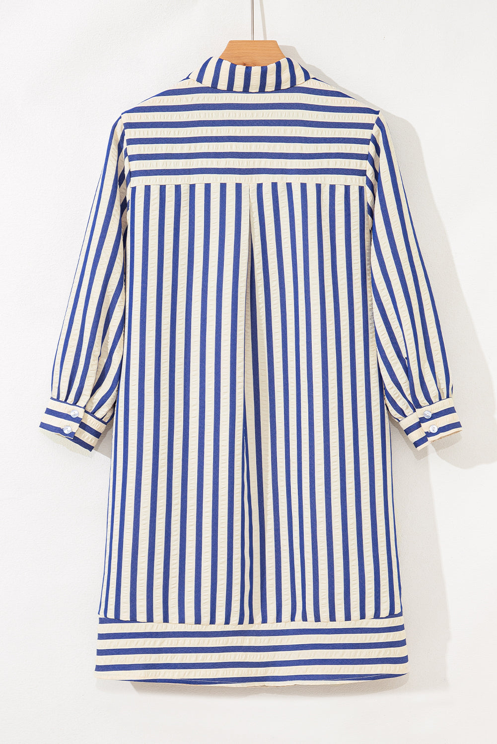 Blue Striped Collared Loose Fit Mini Dress