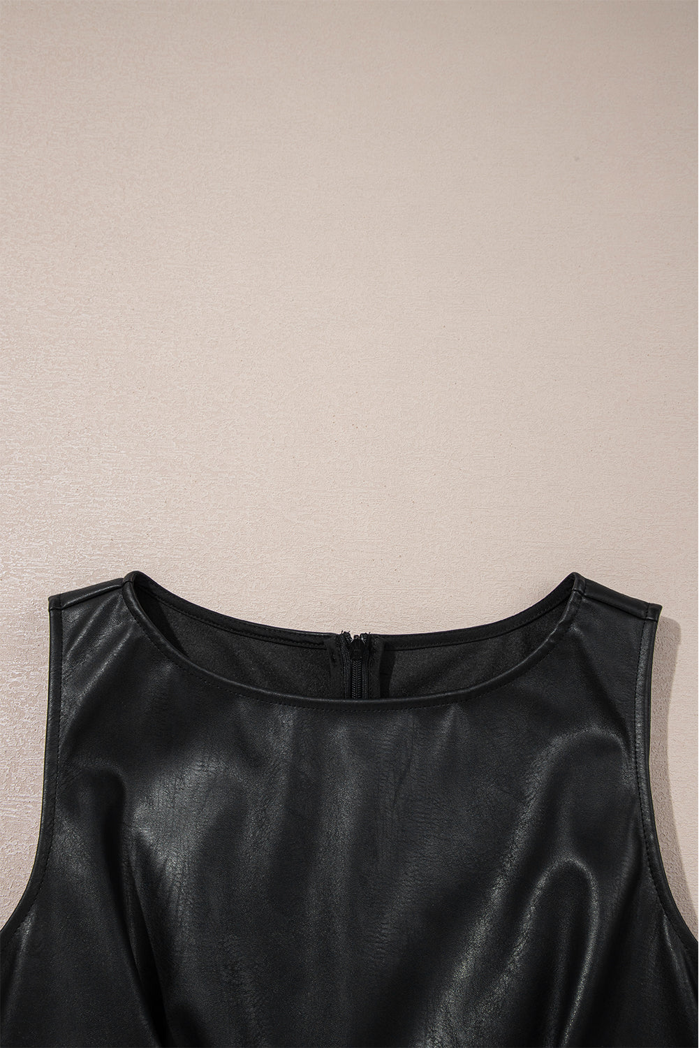 Black Leather Sleeveless Mini Dress