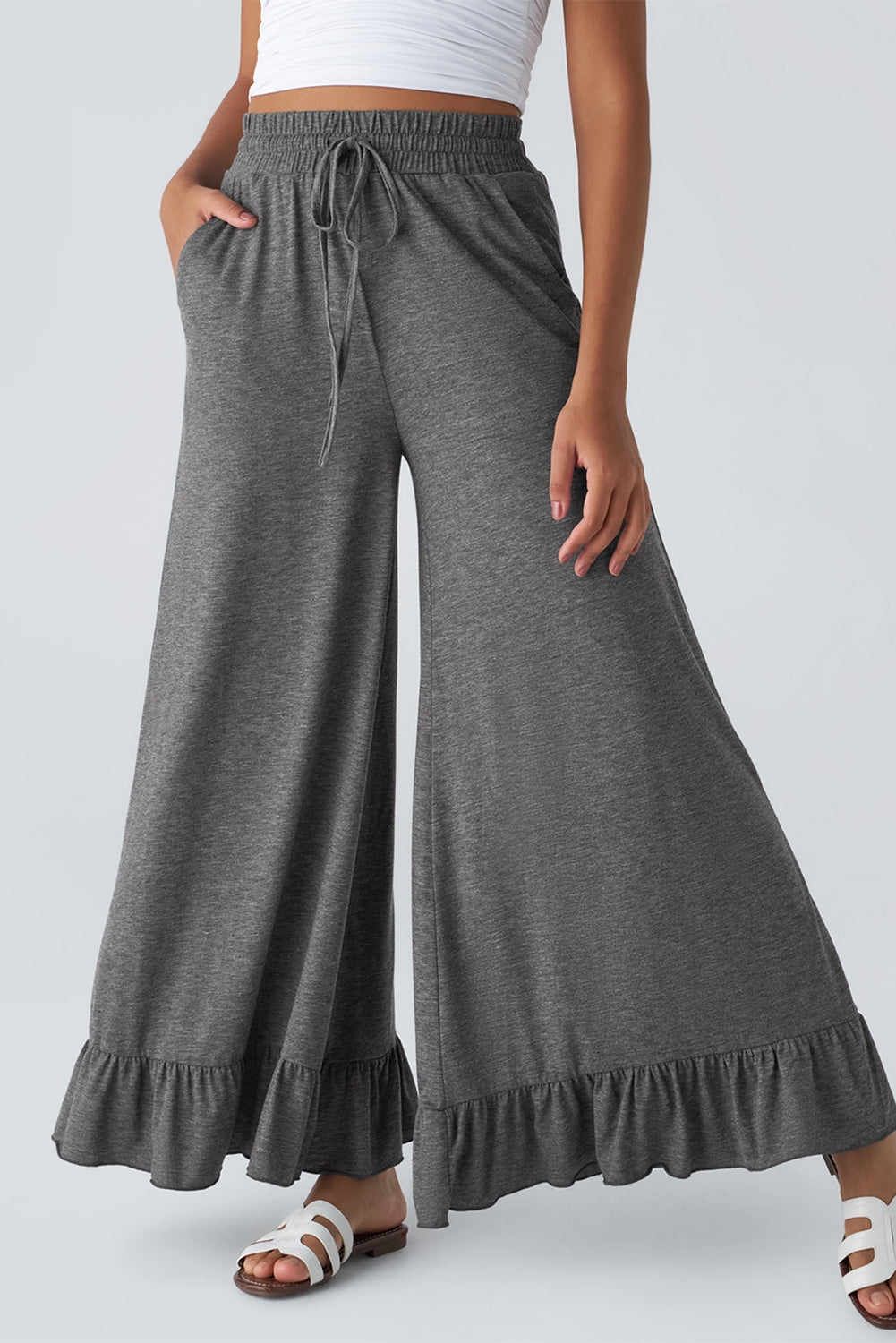 Dune Solid Color Ruffle Wide Leg Pants