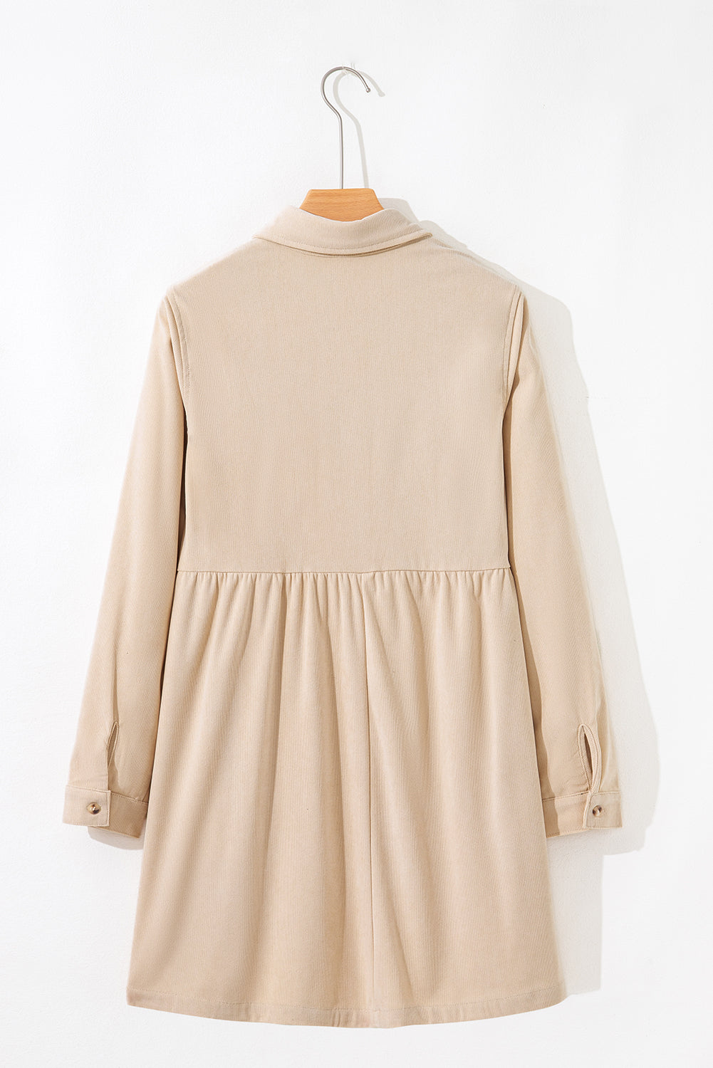Oatmeal Half Button Collared Long Sleeve Mini Dress