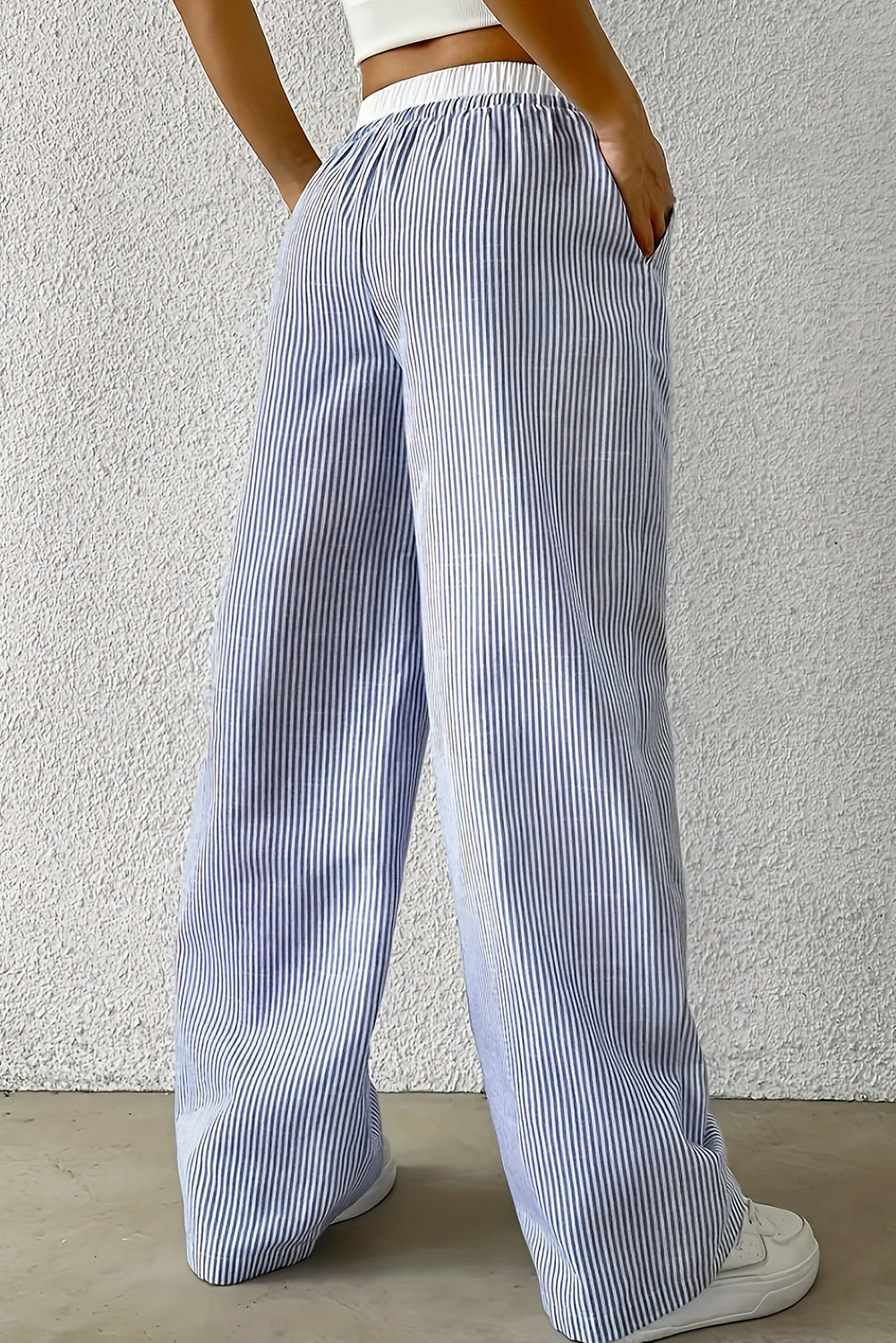 Sky Blue Striped High Waist Pants
