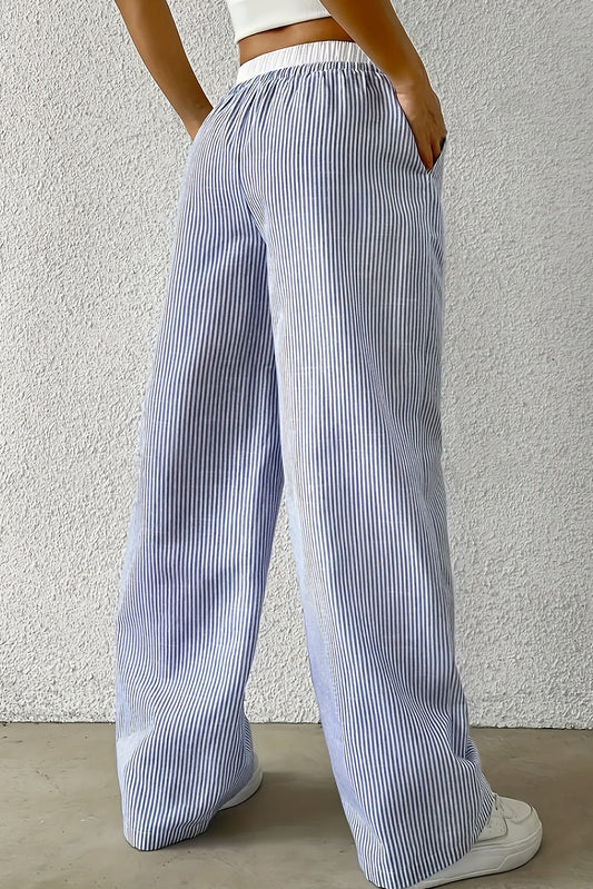 Sky Blue Striped High Waist Pants