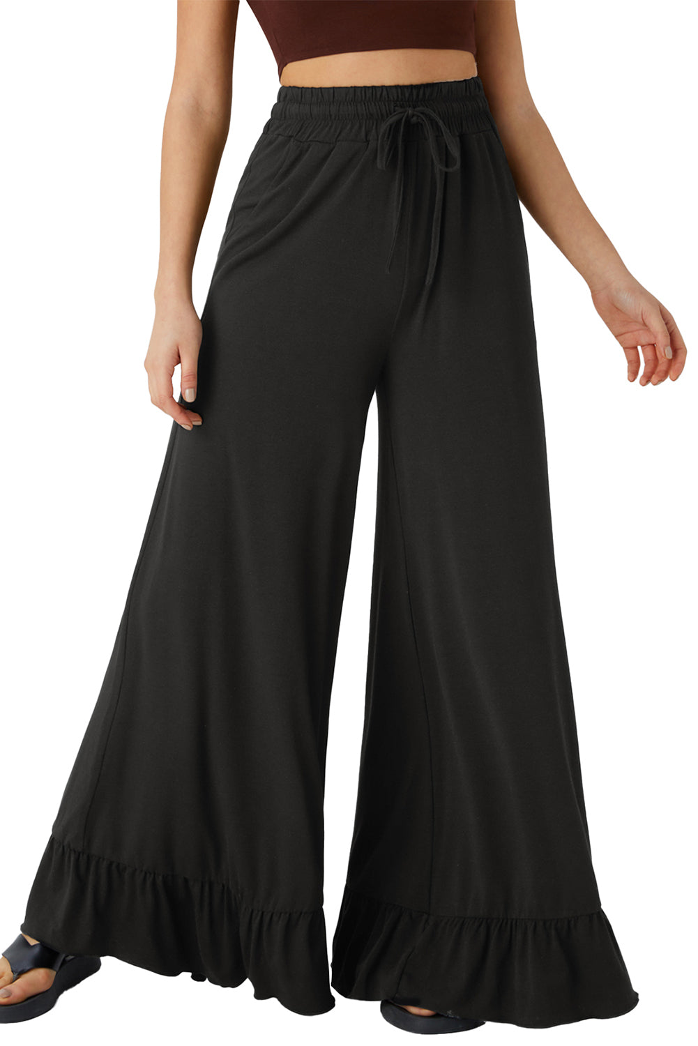 Dune Solid Color Ruffle Wide Leg Pants
