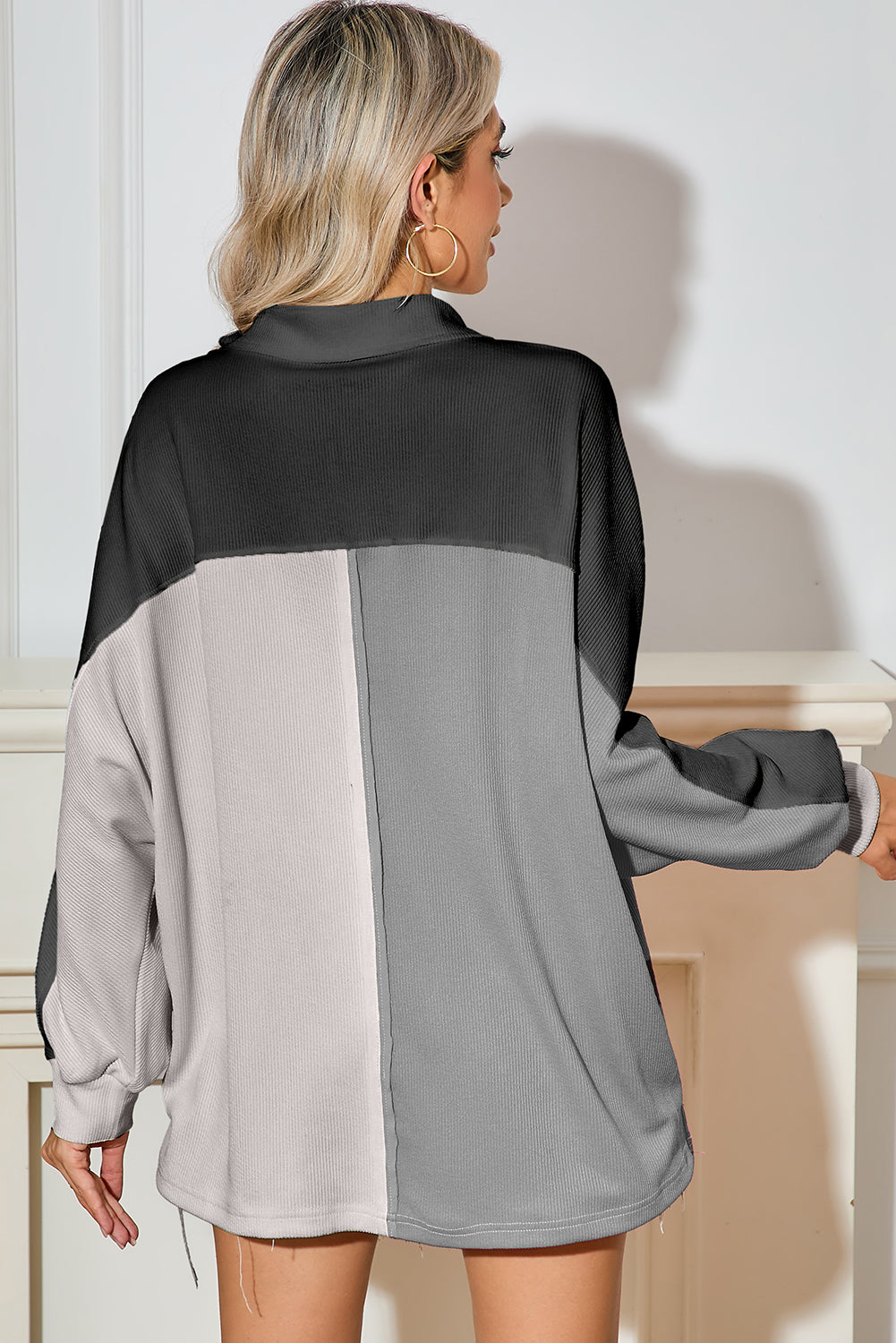Oversized Henley Sweatshirt