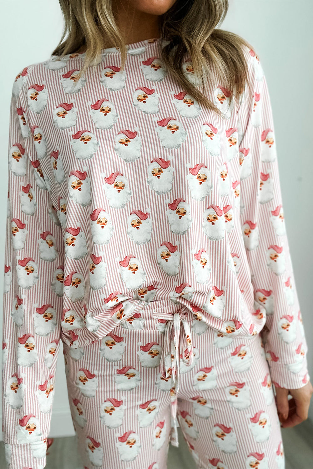 Pink Santa Claus Print Loose Fit Two Piece Loungewear Set
