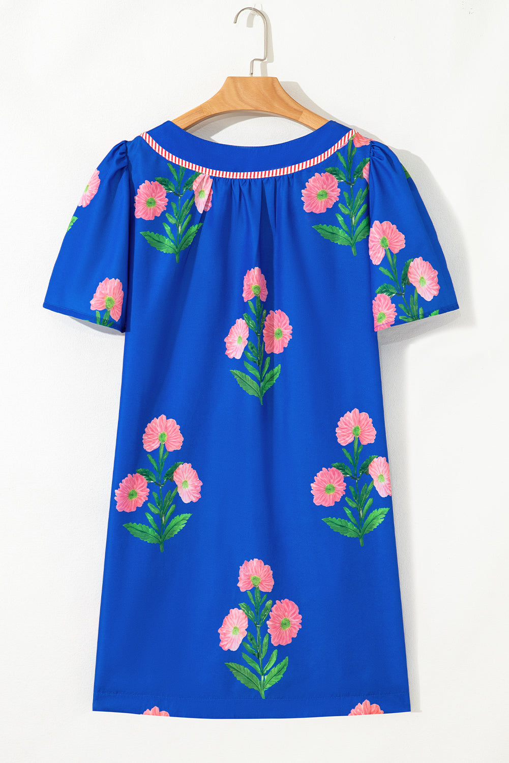 Short Sleeve Split Neck Floral Mini Dress