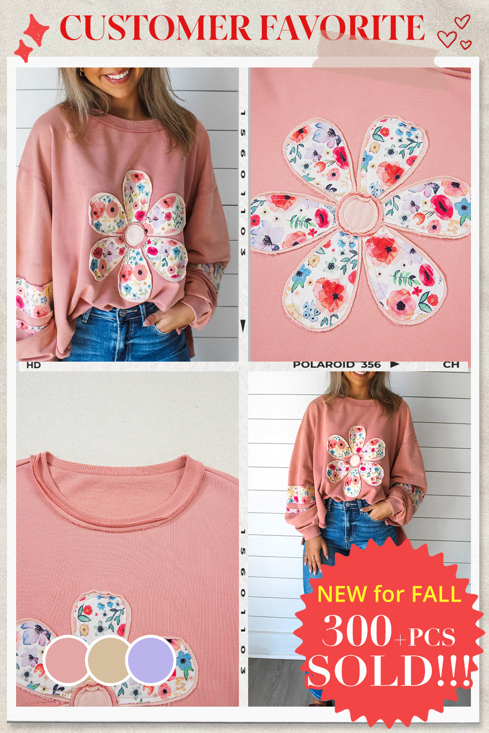 Peach Blossom Flower Drop Sleeve Pullover Sweatshirt