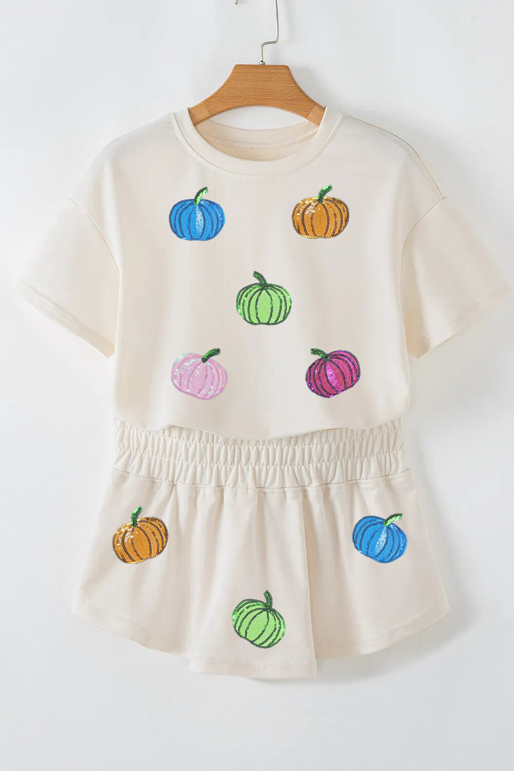 Pumpkin Cropped Tee Loose 2pcs Skort Set