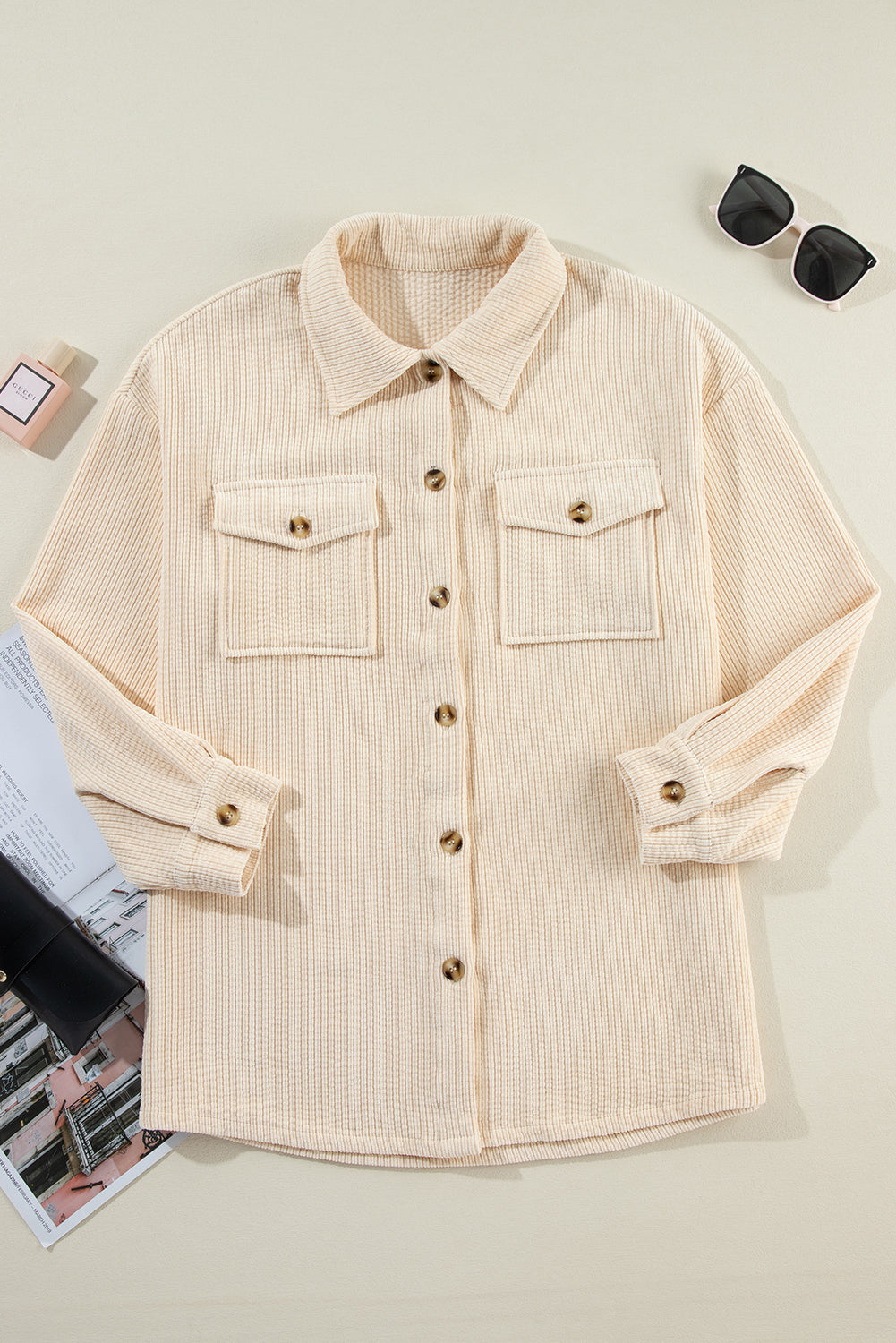 Oatmeal Corduroy Button Up Shacket