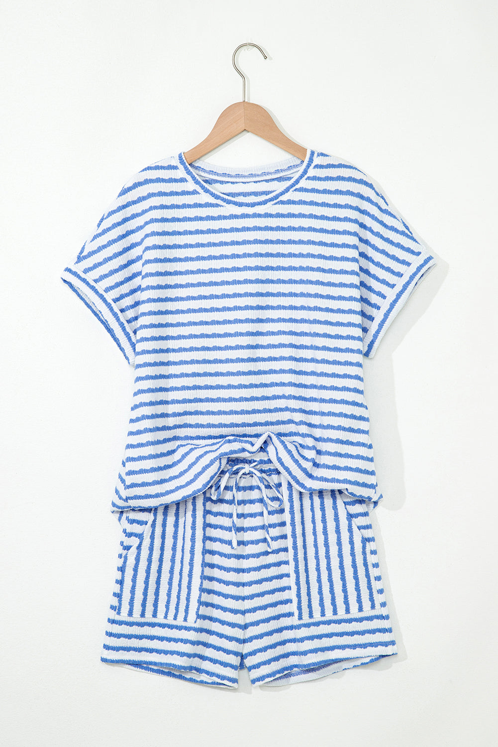 Pink Striped Short Sleeve Top and Pocket Shorts Set