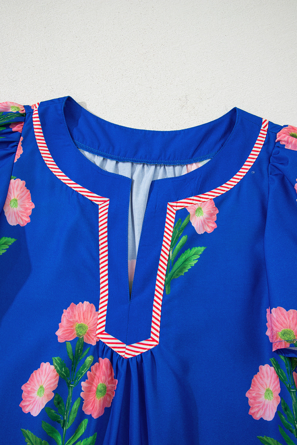 Short Sleeve Split Neck Floral Mini Dress