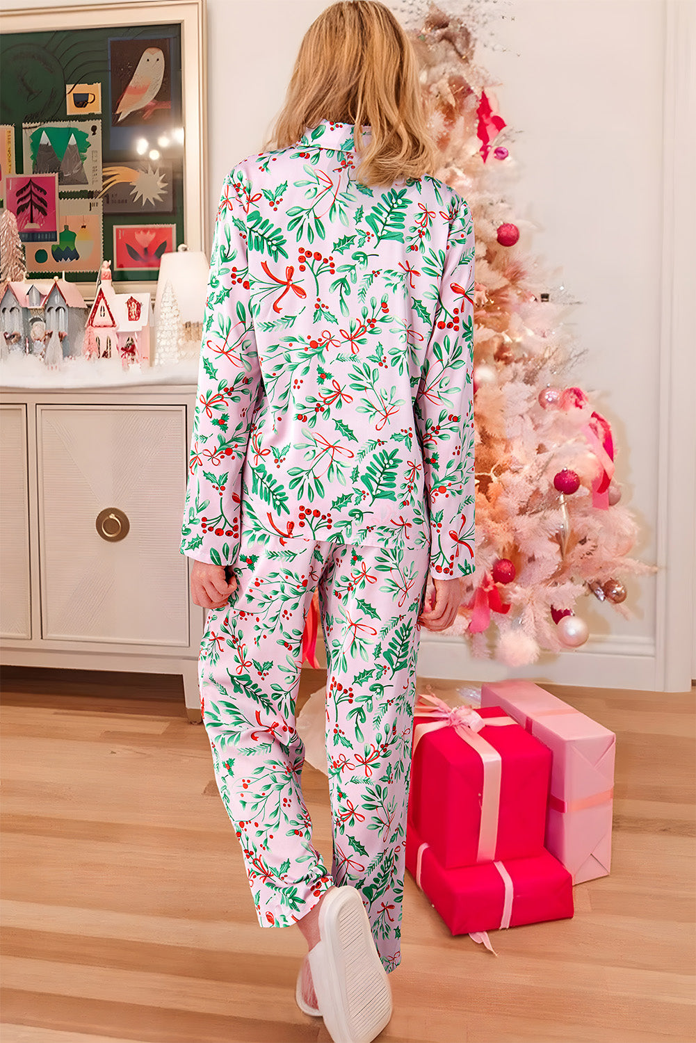 Pink Plants Shirt Pants Pajama Set